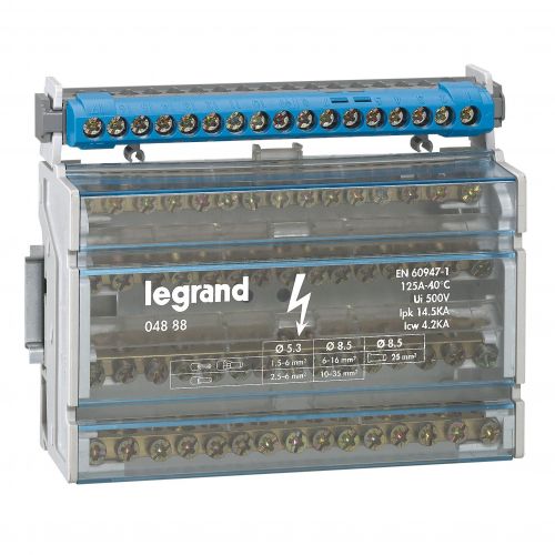 Ligador IP2X  - neutro azul - 1 x 6 a 25² - 16 x 1.5 a 16² - comp. 141 mm