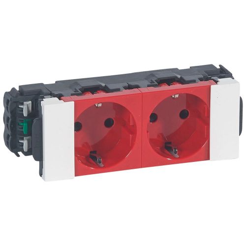 Mosaic - Tomada 2 x 2P+T Schuko - ligadores automáticos - 4 módulos - vermelha