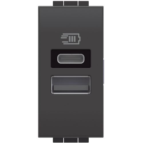 Livinglight - Tomada carregadora USB 1 Tipo-A + 1 Tipo-C  - Antracite, 1 módulo
