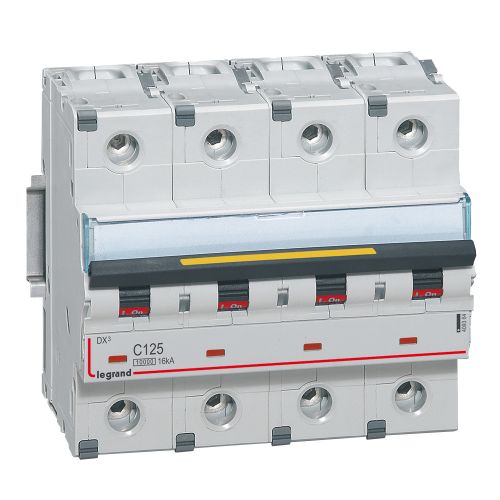 Disjuntores DX3 - 10000A/16kA - 4P - 400 V~ - 125A  -  curva C - 6 módulos