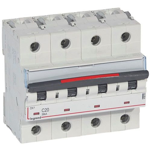 Disjuntores DX3 - 36kA - 4P - 400 V~ - 20 A - curva C - 6 módulos