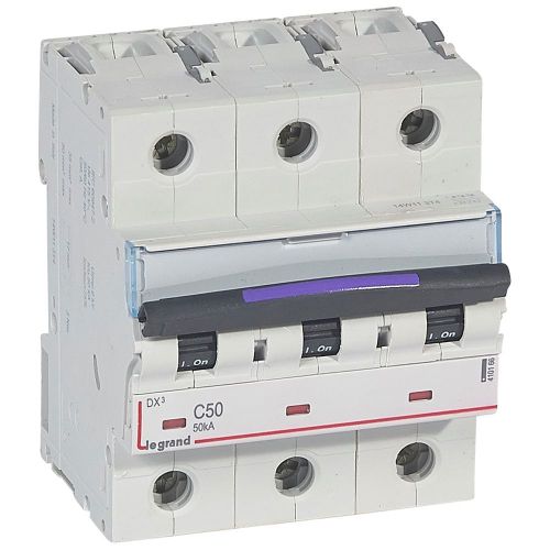 Disjuntores DX3 - 50kA - 3P - 400 V~ - 50 A - curva C - 4,5 módulos