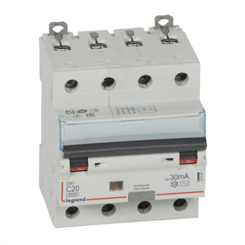 Disjuntor diferencial DX3 4P C20 6000A/10kA 30 mA - 4 módulos - 400V~-  tipo AC