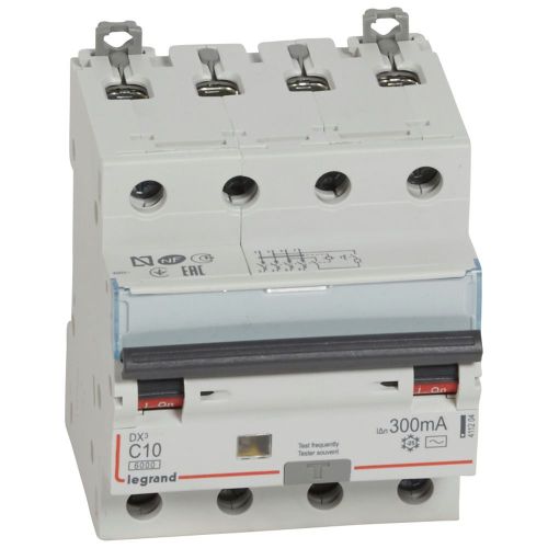 Disjuntor diferencial DX3 4P C10 6000A/10kA 300 mA - 4 módulos - 400V~-  tipo AC