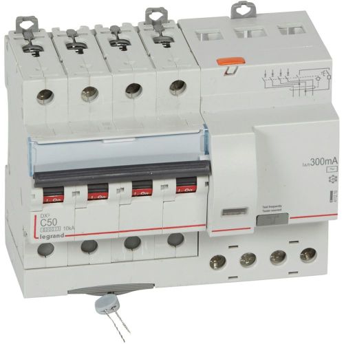 Disjuntor DX³ 6000 - 10 kA - 4P - 400 V~ - 50 A - 300 mA - tipo AC 