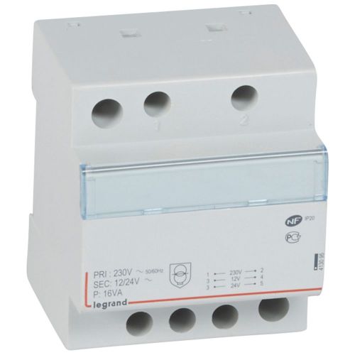 Transformadores de segurança  230 V/12 ou 24 V - 16 VA - 4 módulos