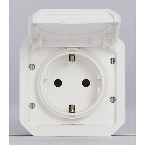 Plexo New IP55 componível - Tomada 2P+T Schuko, ligadores de parafusos, Branco