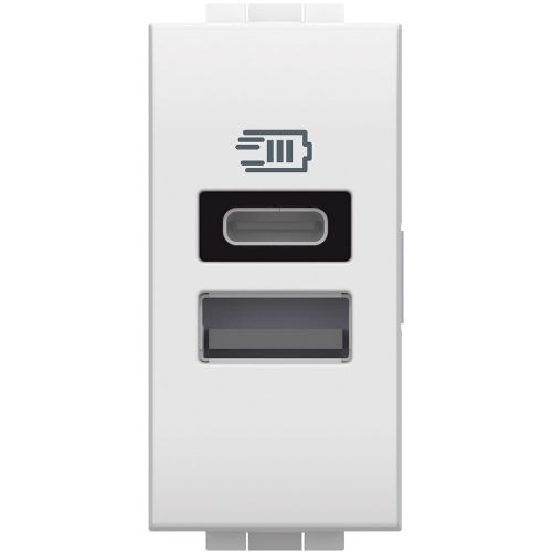 Livinglight - Tomada carregadora USB 1 Tipo-A + 1 Tipo-C  - Branco, 1 módulo