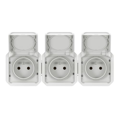 Plexo New IP55 componível - 3 x 2P+T, standard F/B - Horizontal, Branco