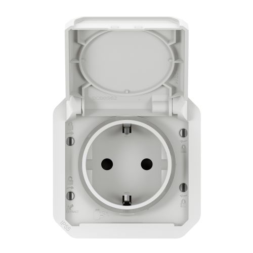 Plexo New IP55 componível - Tomada 2P+T Schuko, ligadores automáticos, Branco
