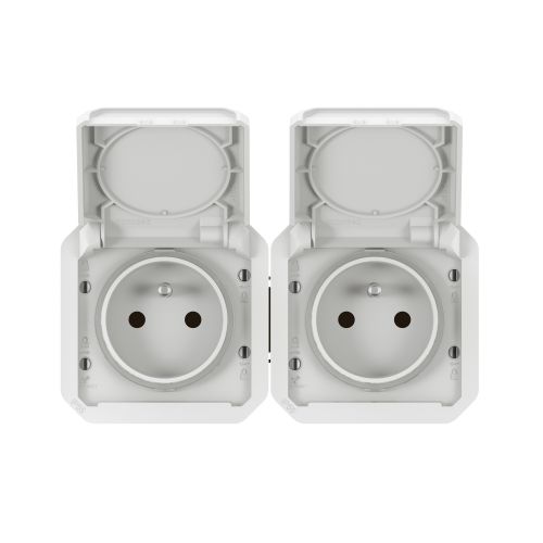 Plexo New IP55 componível - 2 x 2P+T, standard F/B - Horizontal, Branco