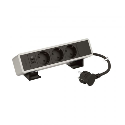 Incara On Desk - 3 tomadas 2P+T Schuko + 2 USB Tipo-C 15W - Alumínio