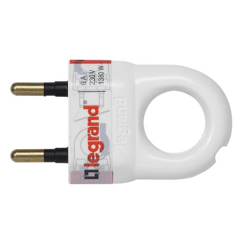 Ficha macho 2P - 6 A com anel de extração - branco