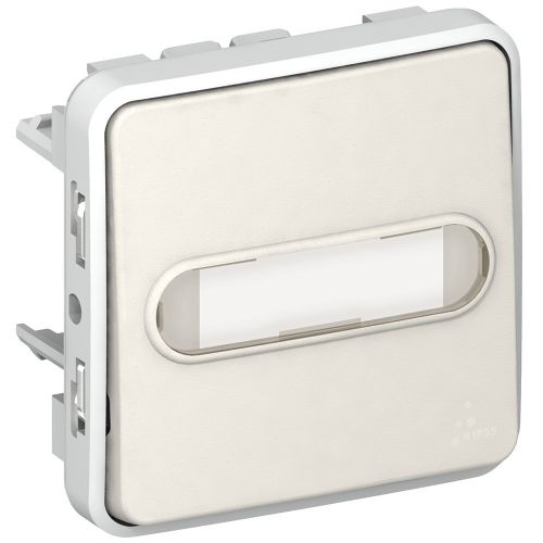 Sistema Plexo - Botão Luminoso (NA) porta-etiqueta - 10A - IP55 - IK07 - Branco