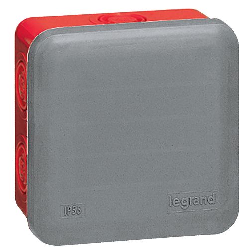 Caixa Plexo Quadrada com 7 entradas - 80 x 80 x 45 mm - Cinzento/Vermelho (ERP)