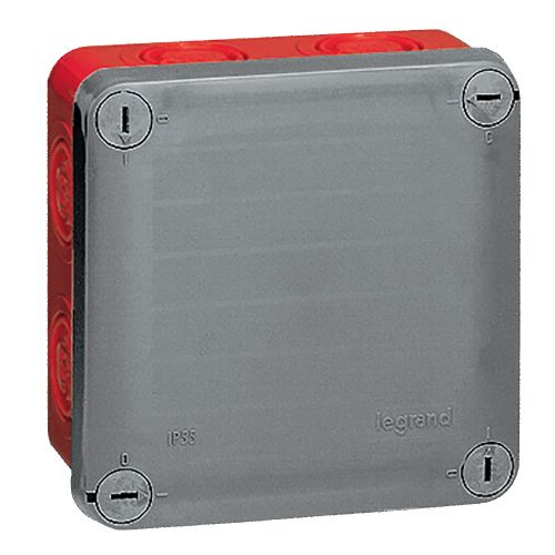 Caixa Plexo Quadrada com 7 entradas - 105 x 105 x 55mm - Cinzento/Vermelho (ERP)