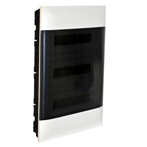 Practibox S - Quadro de encastrar p/ paredes ocas 3x18 mód. porta transparente.