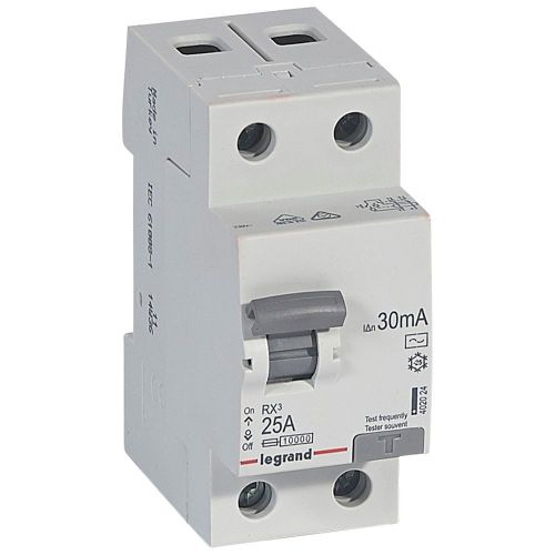 RX3 Interruptor diferencial 2P 25A 30mA 230V~. Tipo AC, 2mód.