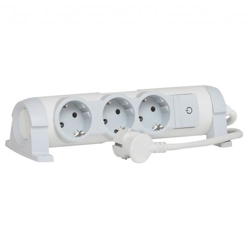 Bloco multitomadas rotativo 3 X 2P+T - cabo 3 m - branco/cinzento
