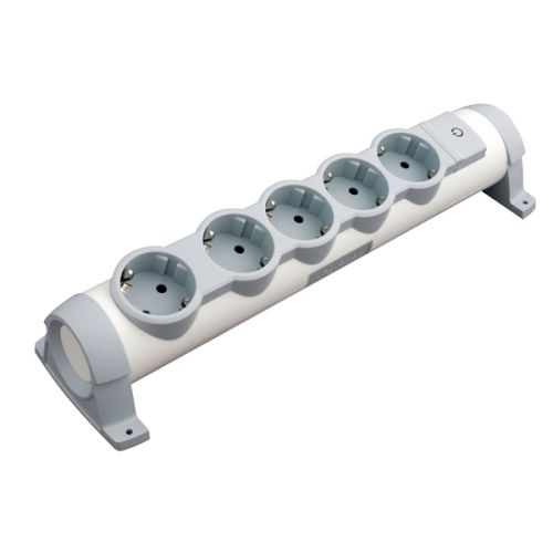 Bloco multitomadas rotativo 5 X 2P+T - cabo 1,5 m - branco/cinzento