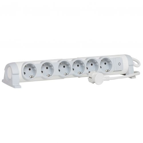 Bloco multitomadas rotativo 6 X 2P+T - cabo 1,5 m - branco/cinzento