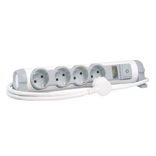 Bloco multitomadas 4 X 2P+T + indicador - cabo 3 m - branco/cinzento