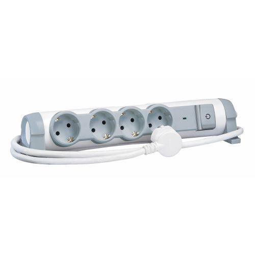 Bloco multitomadas - com proteção - 4 X 2P+T - cabo 1,5 m - branco/cinzento