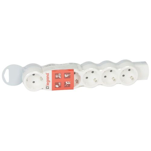 Bloco multitomadas standard 6 X 2P+T - sem cabo - branco/cinzento