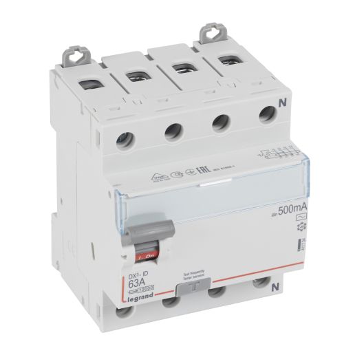 DX³-ID - Interruptor diferencial - 4P -63 A - 500 mA - Tipo AC- Neutro à direita