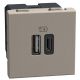Light Now - Tomada carregadora dupla USB Tipo A+C (15W) - 2 módulos - Stone