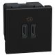 Light Now - Tomada carregadora dupla USB Tipo C+C (15W) - 2 módulos - Dark