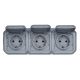 Plexo New IP55 monobloco saliente - 3 x 2P+T Schuko, pré-cablada, Horiz., Cinz.