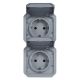 Plexo New IP55 componível - 2 x 2P+T Schuko, pré-cablada, Vertical, Cinzento