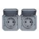 Plexo New IP55 componível - 2 x 2P+T Schuko, pré-cablada, Horizontal, Cinzento