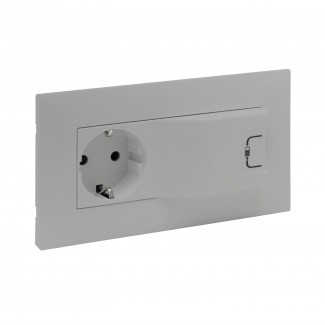 Tomada mista 2P+T USB Tipo A - AlumÃ­nio