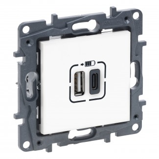 Tomada dupla USB: 1 Tipo-A + 1 Tipo-C - Branco