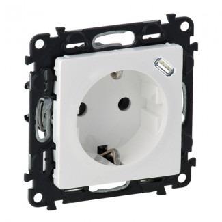 Tomada mista: 2P+T Schuko / USB Tipo-C - Branco