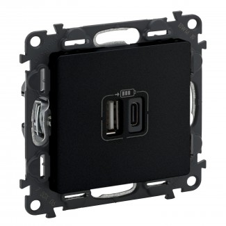 Tomada mista USB: 1 Tipo-A + 1 Tipo-C, Preto mate