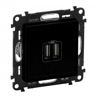 Tomada dupla USB: 2 x Tipo-A, Preto mate